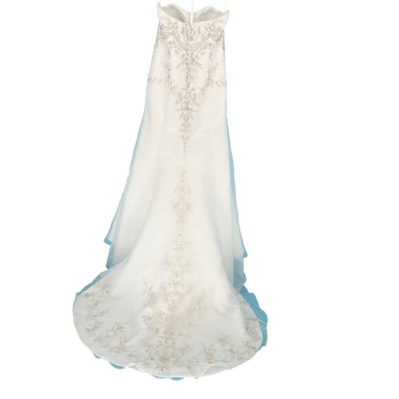 Strapless Beaded Embellished White Wedding Gown with Train - Picture 2 of 11